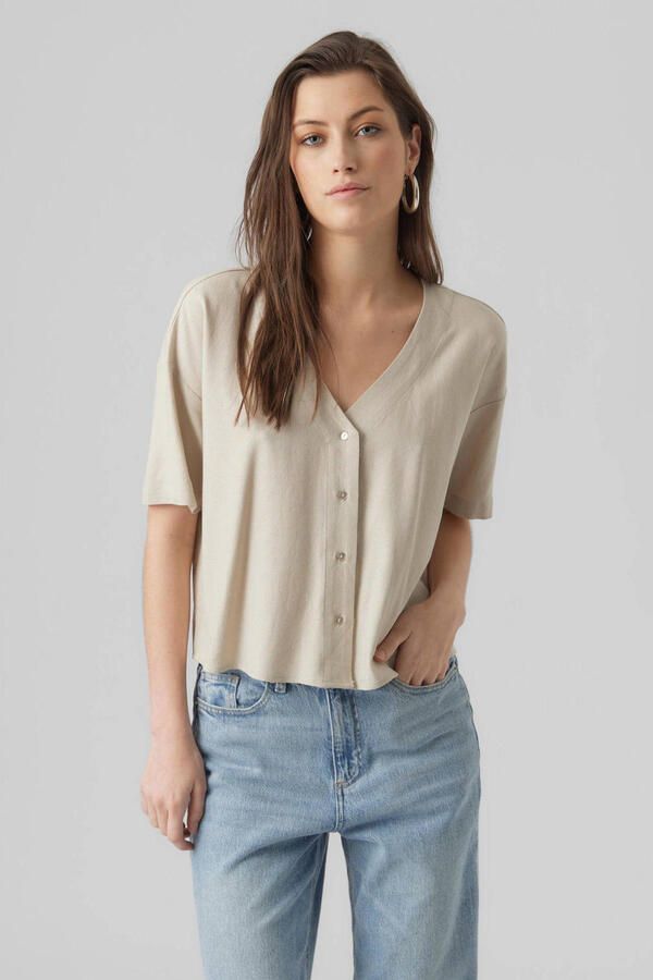 Vero Moda boxy fit overhemdblouse van mix van viscose en linnen model 'MYMILO'