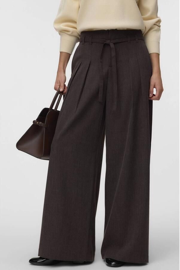 VERO MODA high waist wide leg broek met ceintuur bruin - Foto 2