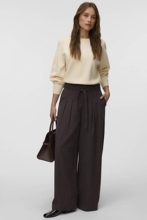 VERO MODA high waist wide leg broek met ceintuur bruin