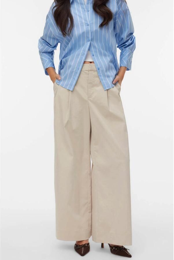 VERO MODA high waist wide leg casual broek beige