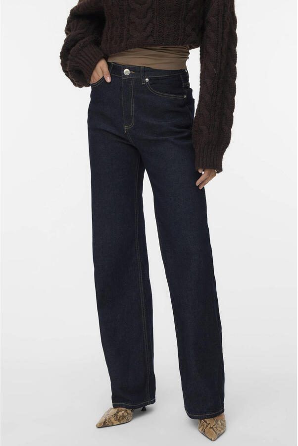 Vero Moda Wide fit high rise jeans van katoenmix met contrastnaden model 'TESSA' - Foto 3