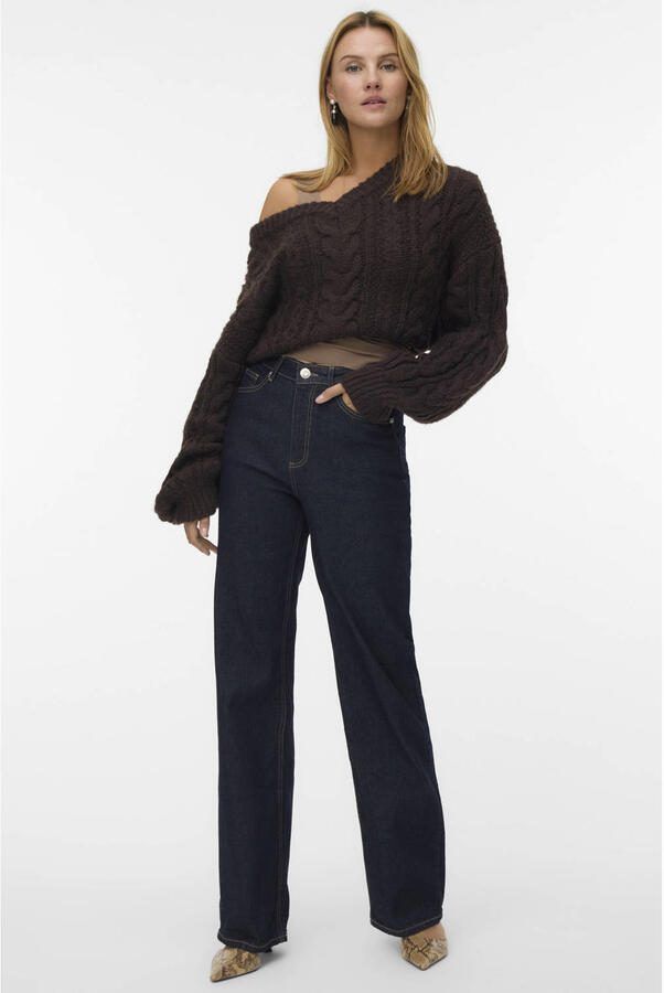 Vero Moda Wide fit high rise jeans van katoenmix met contrastnaden model 'TESSA' - Foto 4