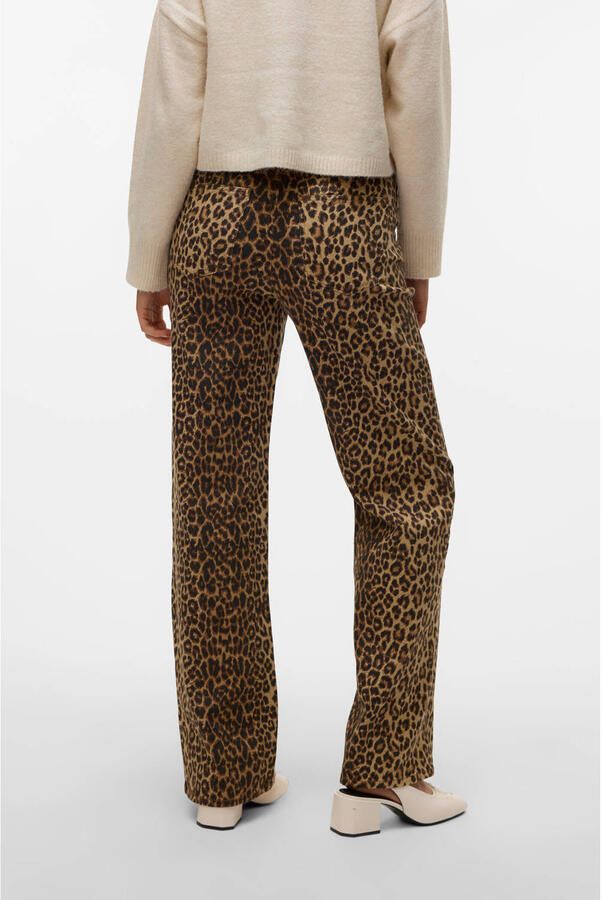 VERO MODA high waist wide leg jeans VMTESSA met panterprint beige zwart