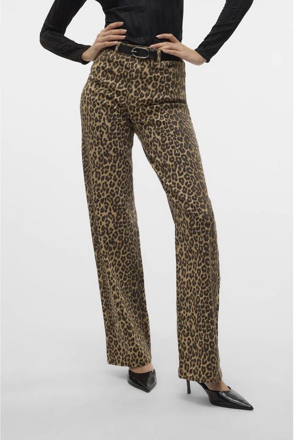 VERO MODA high waist wide leg jeans VMTESSA met panterprint beige zwart - Foto 3