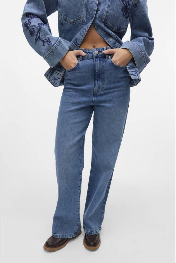 VERO MODA high waist straight leg jeans medium blue denim