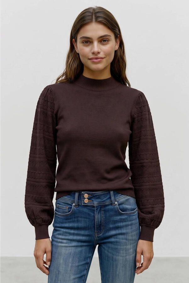 VERO MODA rechtvallende gebreide trui met borduursels donkerbruin