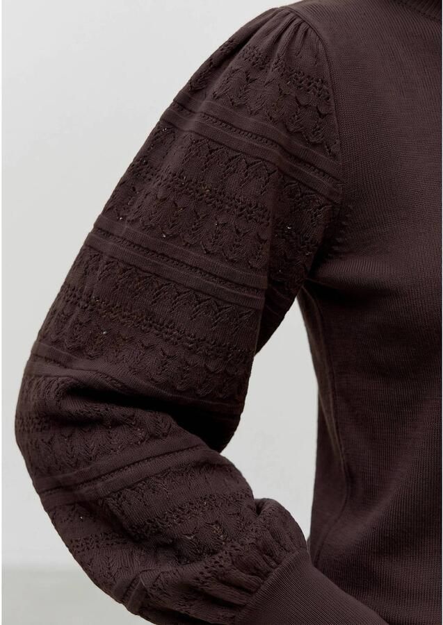 VERO MODA rechtvallende gebreide trui met borduursels donkerbruin - Foto 2