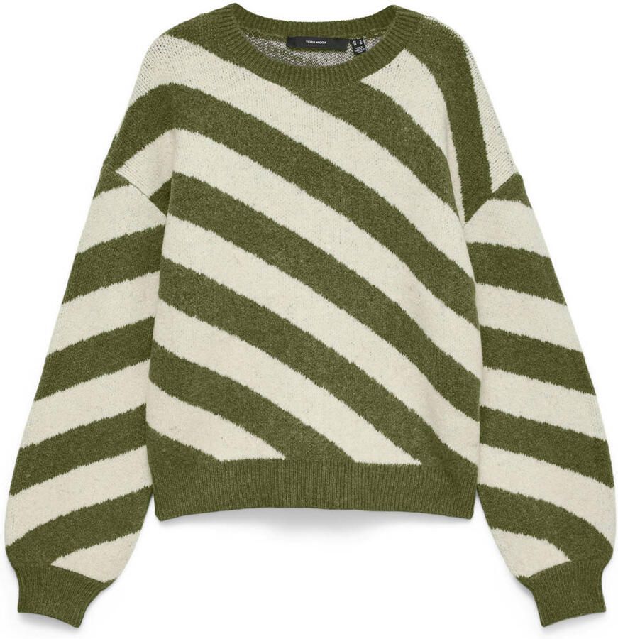 VERO MODA rechtvallende gebreide gestreepte trui groen ecru