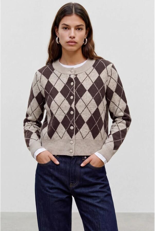 VERO MODA gebreid geruit vest met wol beige