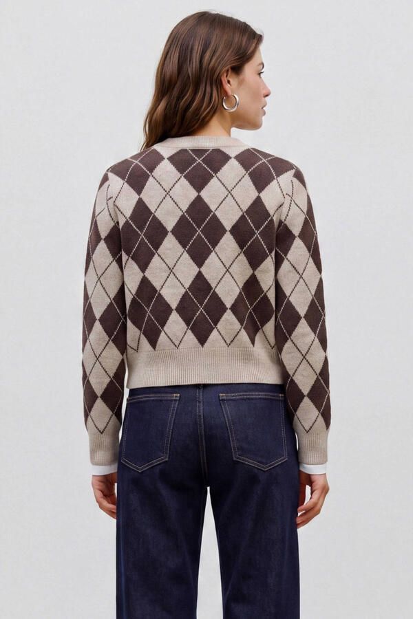 VERO MODA gebreid geruit vest met wol beige - Foto 3