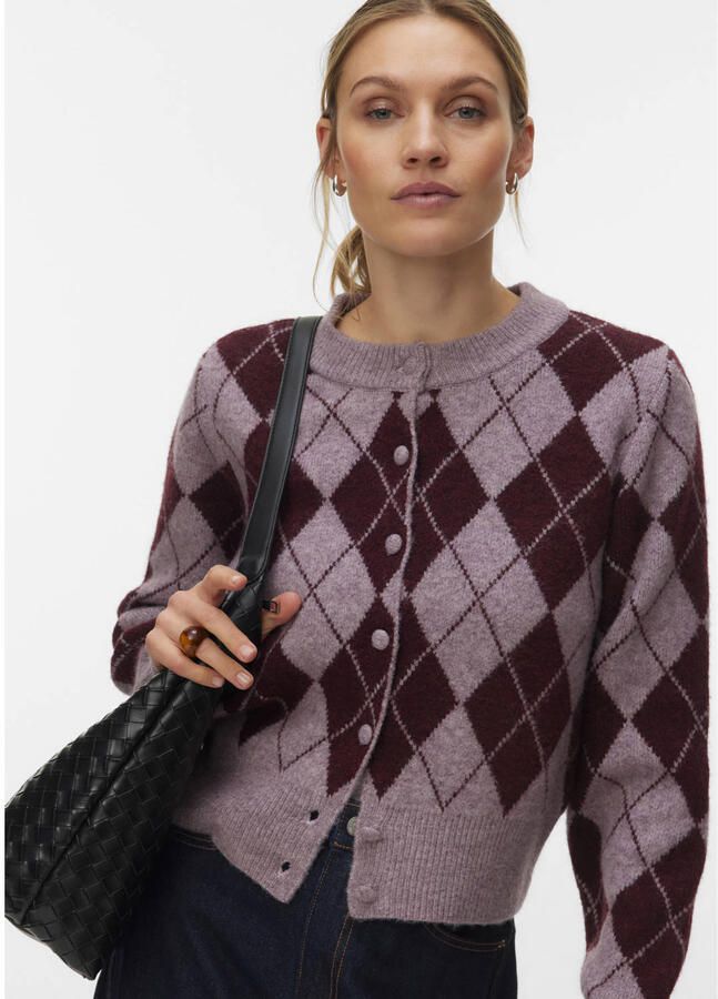 VERO MODA gebreid geruit vest met wol paars