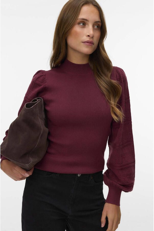 VERO MODA rechtvallende gebreide trui met borduursels donkerrood