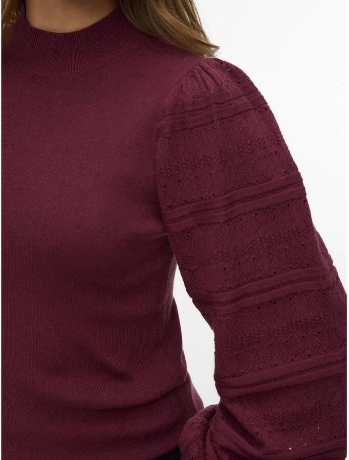 VERO MODA rechtvallende gebreide trui met borduursels donkerrood - Foto 2
