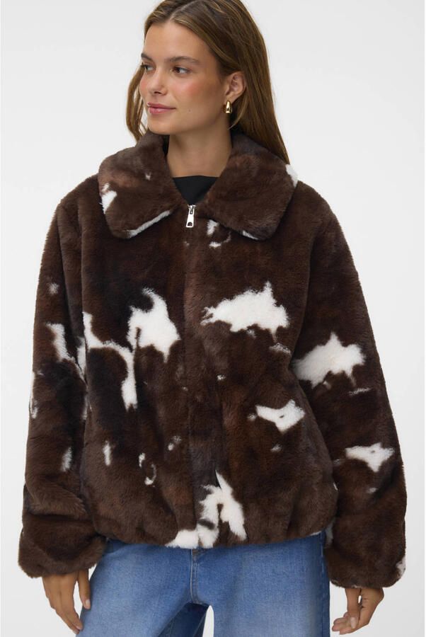 VERO MODA jas met koeienprint bruin