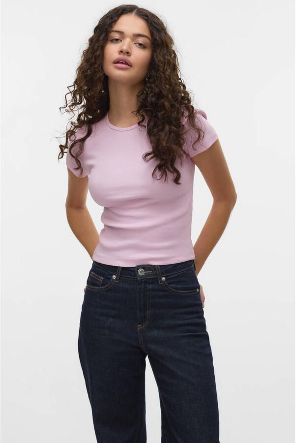 Vero Moda Regular fit T-shirt met geribde look model 'CHLOE'