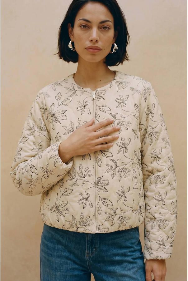 VERO MODA katoenen gebloemde zomerjas beige