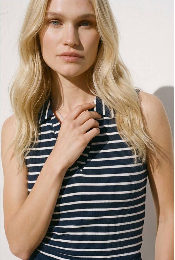 VERO MODA katoenen gestreepte top donkerblauw - Foto 2