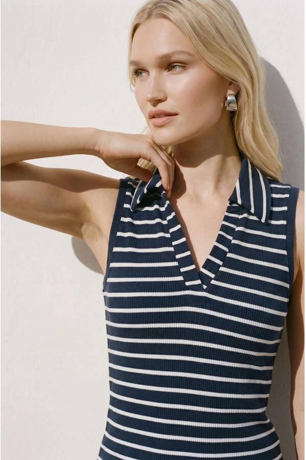 VERO MODA katoenen gestreepte top donkerblauw - Foto 3
