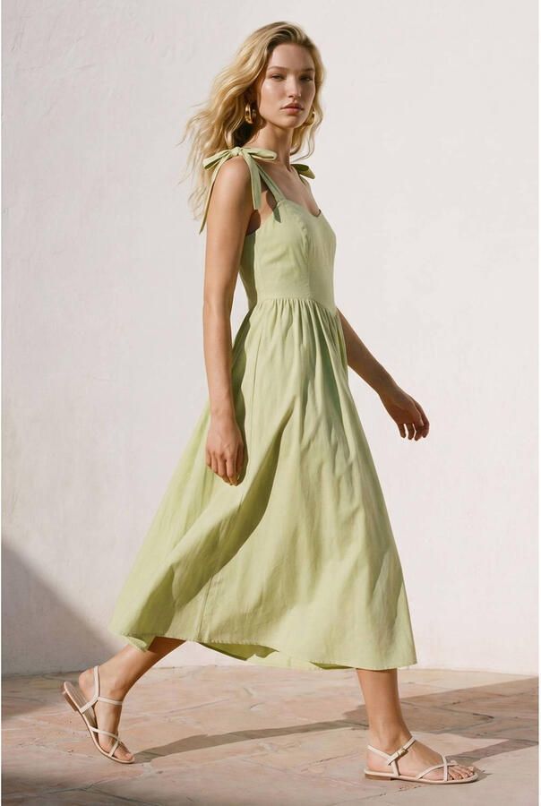 VERO MODA katoenen midi jurk lichtgroen - Foto 2