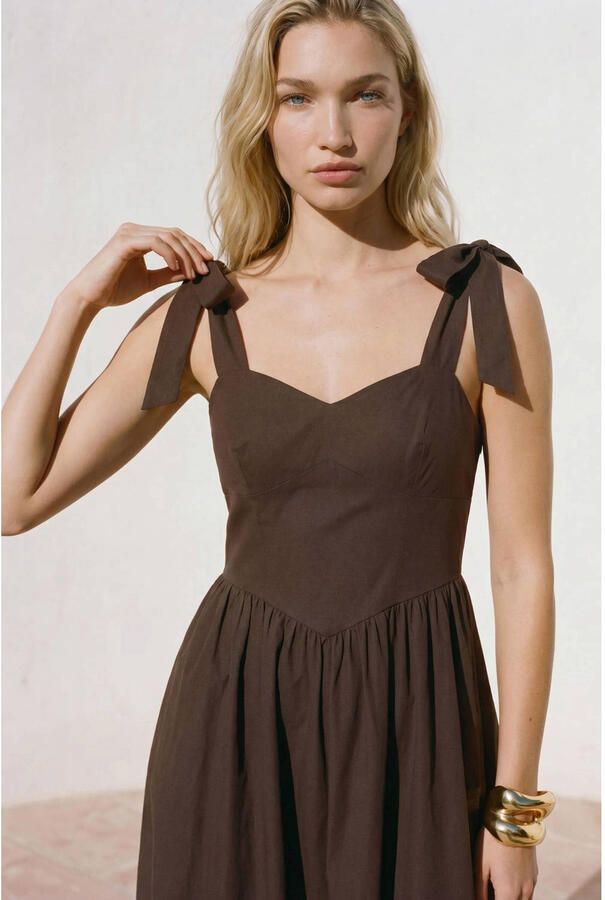 VERO MODA katoenen midijurk bruin