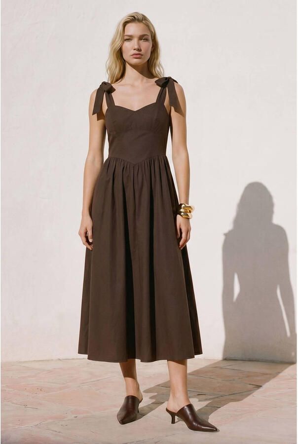 VERO MODA katoenen midijurk bruin - Foto 2