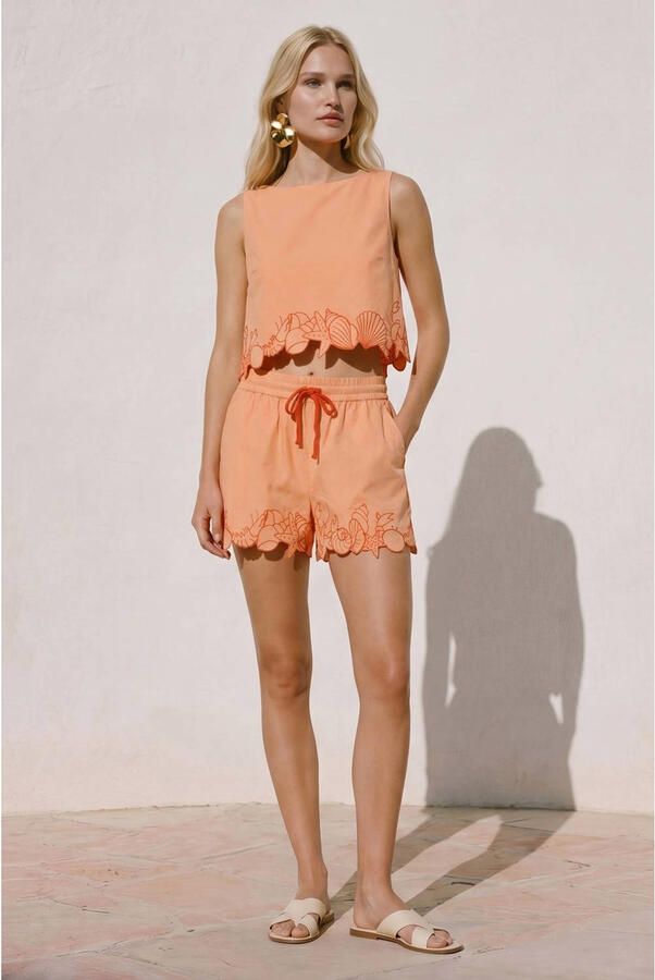 VERO MODA katoenen regular fit short met borduursels oranje