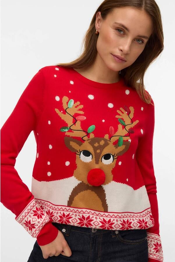 Vero Moda Regular fit pullover met kerstmotief model 'VMFROSTYDEER'