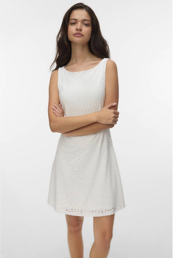 VERO MODA korte jurk broderie ecru