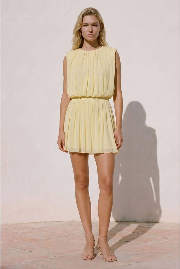 VERO MODA korte rok met plooien lichtgeel - Foto 2