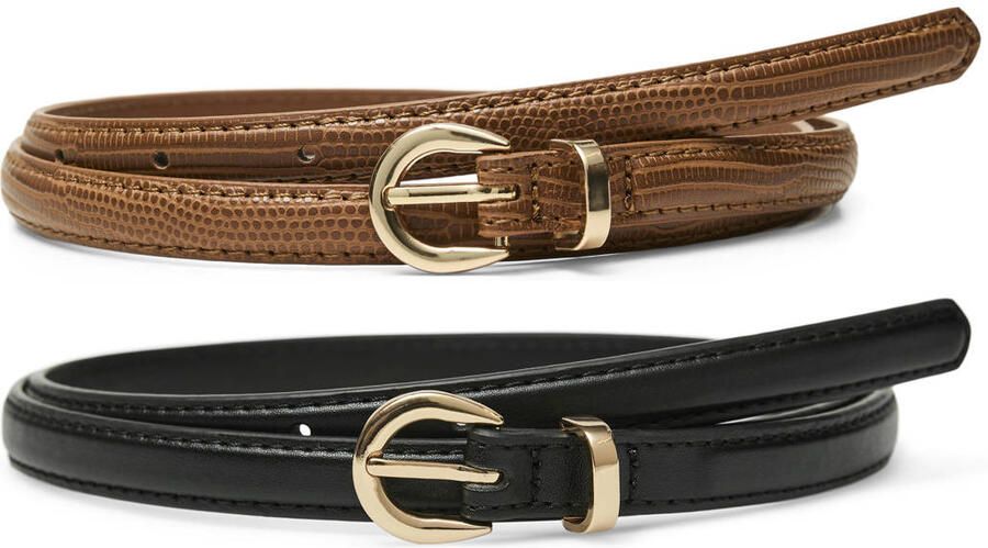 VERO MODA leren riem VMKATJA zwart cognac (set van 2)