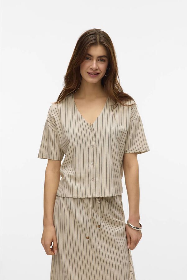 Vero Moda boxy fit overhemdblouse van mix van viscose en linnen model 'MYMILO'