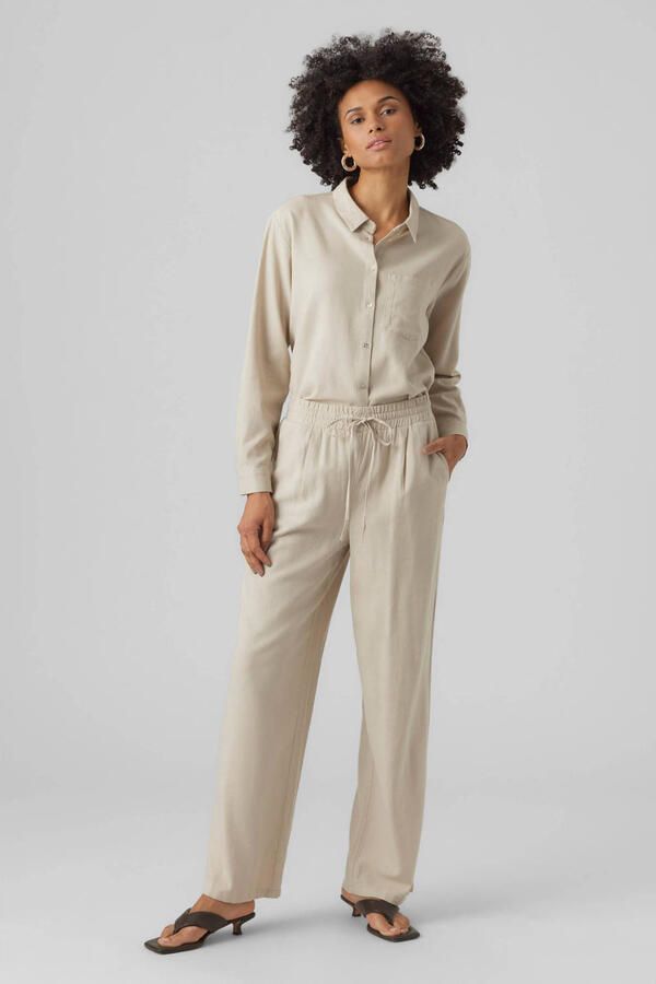 Vero Moda Broek van veen mix van viscose en linnen met wijde pijpen en elastische band
