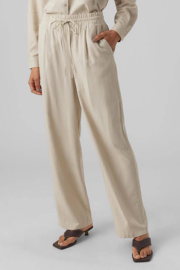 Vero Moda Broek van veen mix van viscose en linnen met wijde pijpen en elastische band