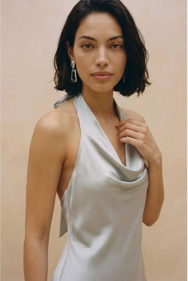 VERO MODA maxi halterjurk met plooien zilver
