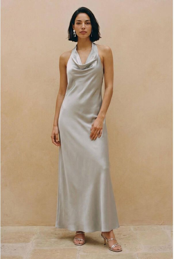 VERO MODA maxi halterjurk met plooien zilver - Foto 2