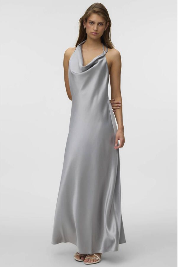 VERO MODA maxi halterjurk met plooien zilver - Foto 2