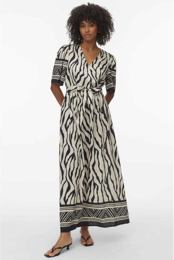 VERO MODA maxi jurk met zebraprint ecru