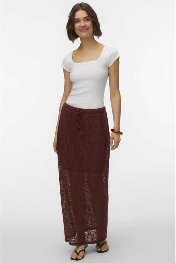 VERO MODA maxi rok crochet donkerrood