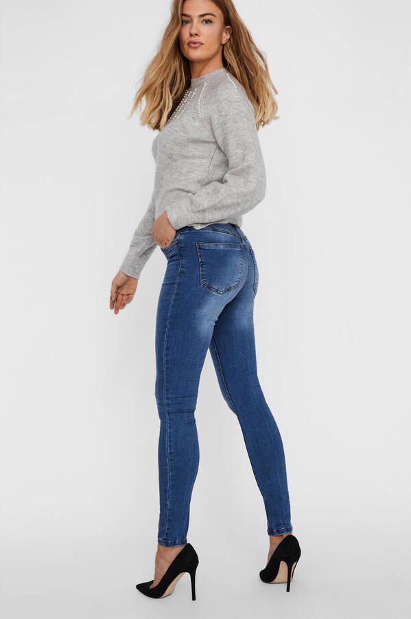 VERO MODA mid waist skinny jeans VMTANYA medium blue denim