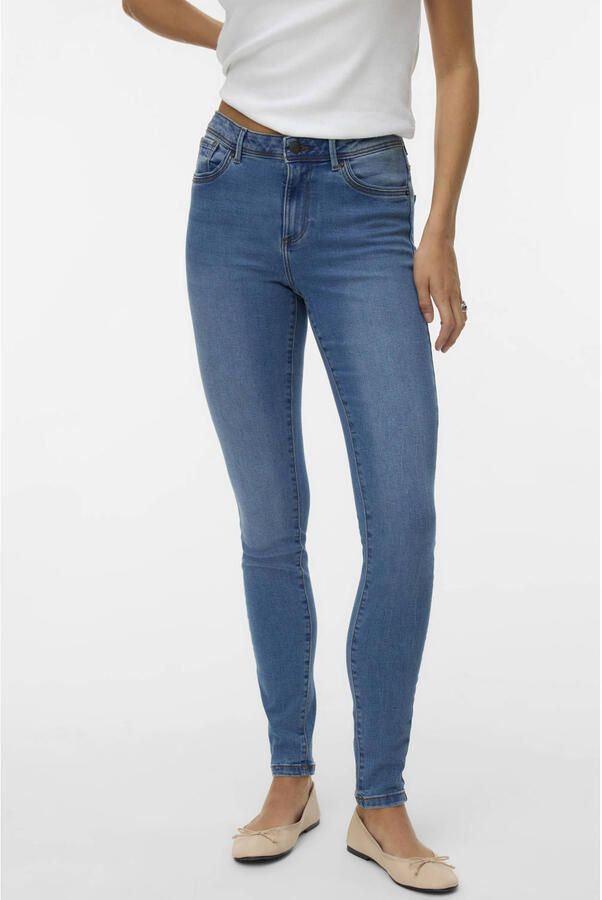VERO MODA mid waist skinny jeans VMTANYA medium blue denim
