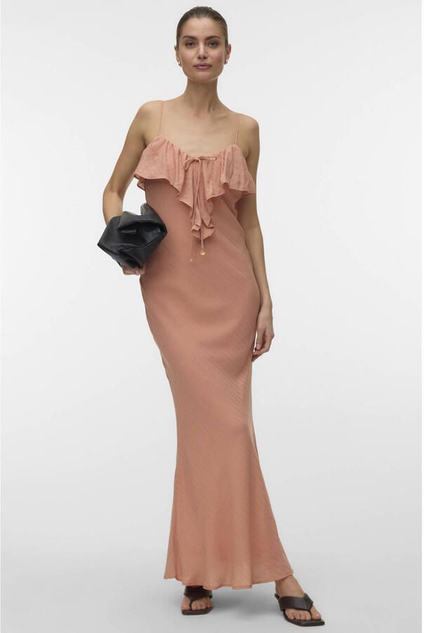 VERO MODA midi jurk met ruches lichtroze - Foto 2