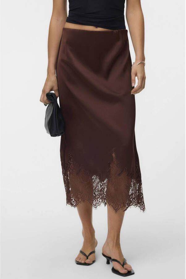 VERO MODA midi rok donkerbruin