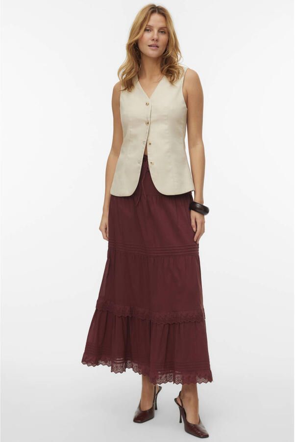 VERO MODA midi rok donkerrood