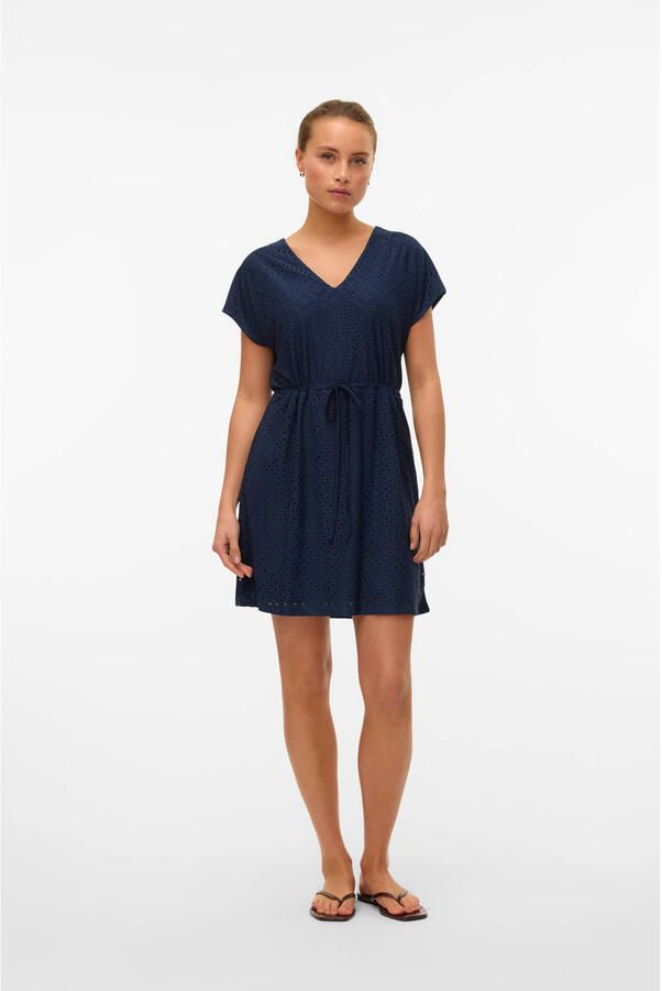 VERO MODA mini jurk broderie donkerblauw - Foto 2