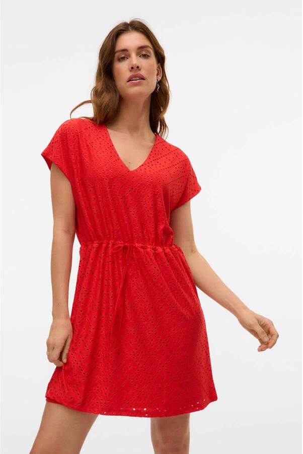 VERO MODA mini jurk broderie rood