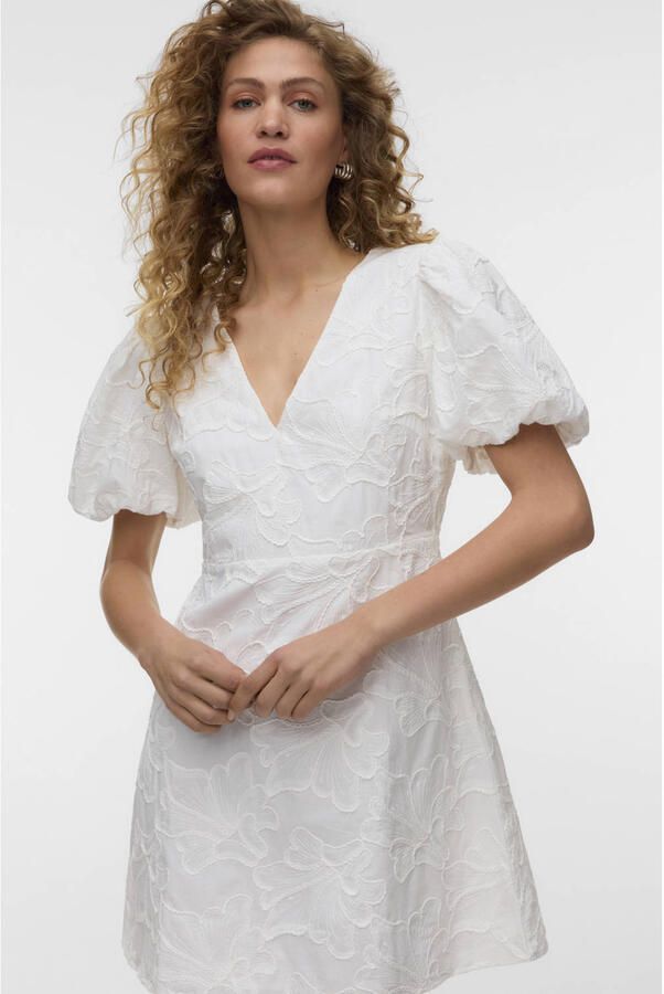 VERO MODA mini jurk broderie wit