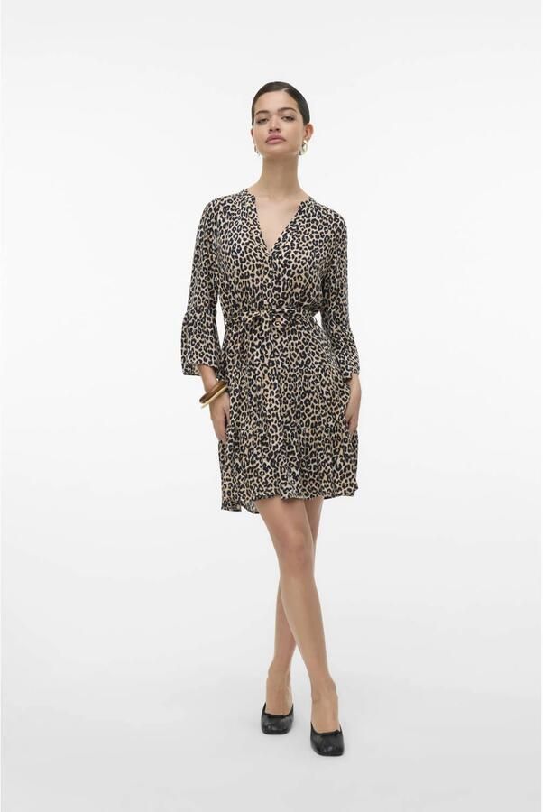 Vero Moda Tuniekjurk VMMELBA 3 4 SHORT BELT DRESS WVN GA NOOS Zomerjurk met volant en taille-bindgordel