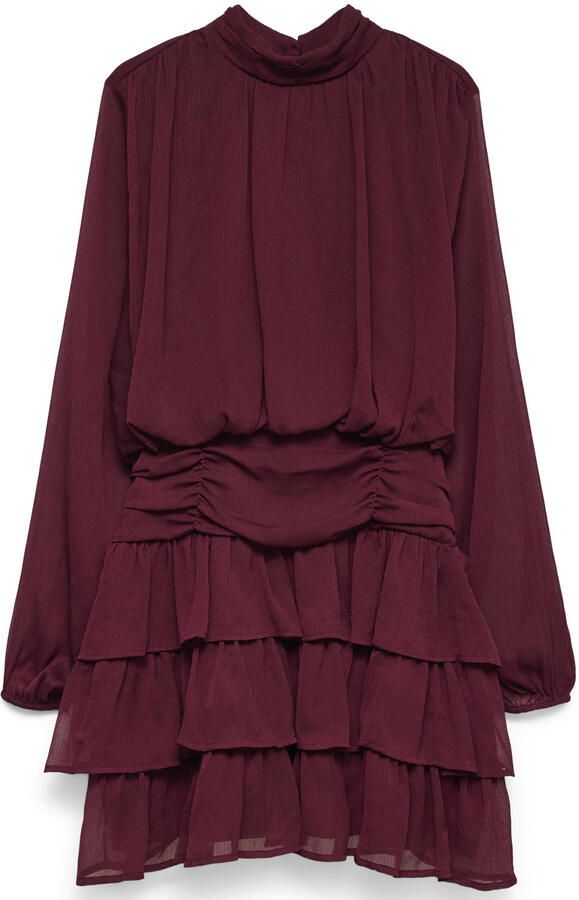 VERO MODA mini jurk met ruches donkerrood - Foto 1