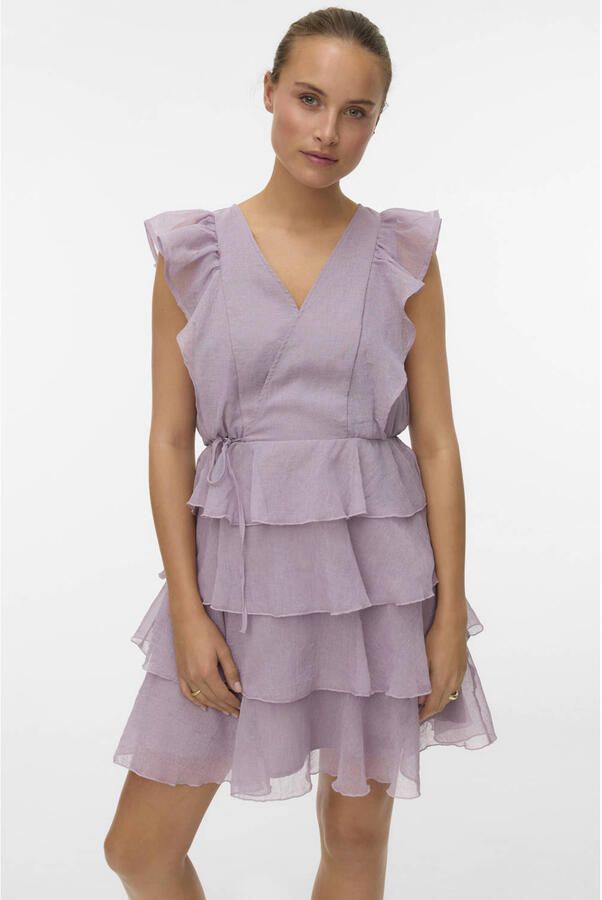 VERO MODA mini jurk met ruches lila