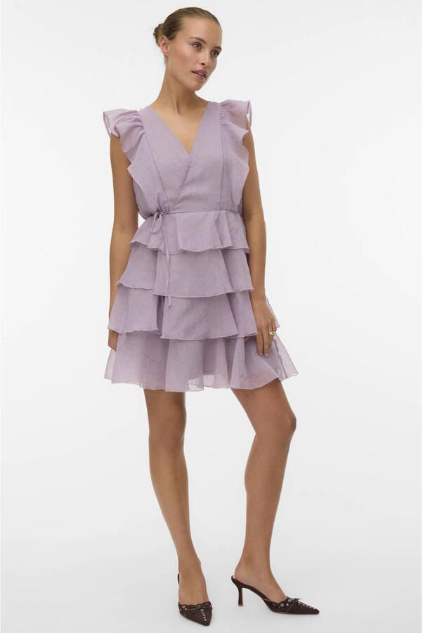 VERO MODA mini jurk met ruches lila - Foto 2